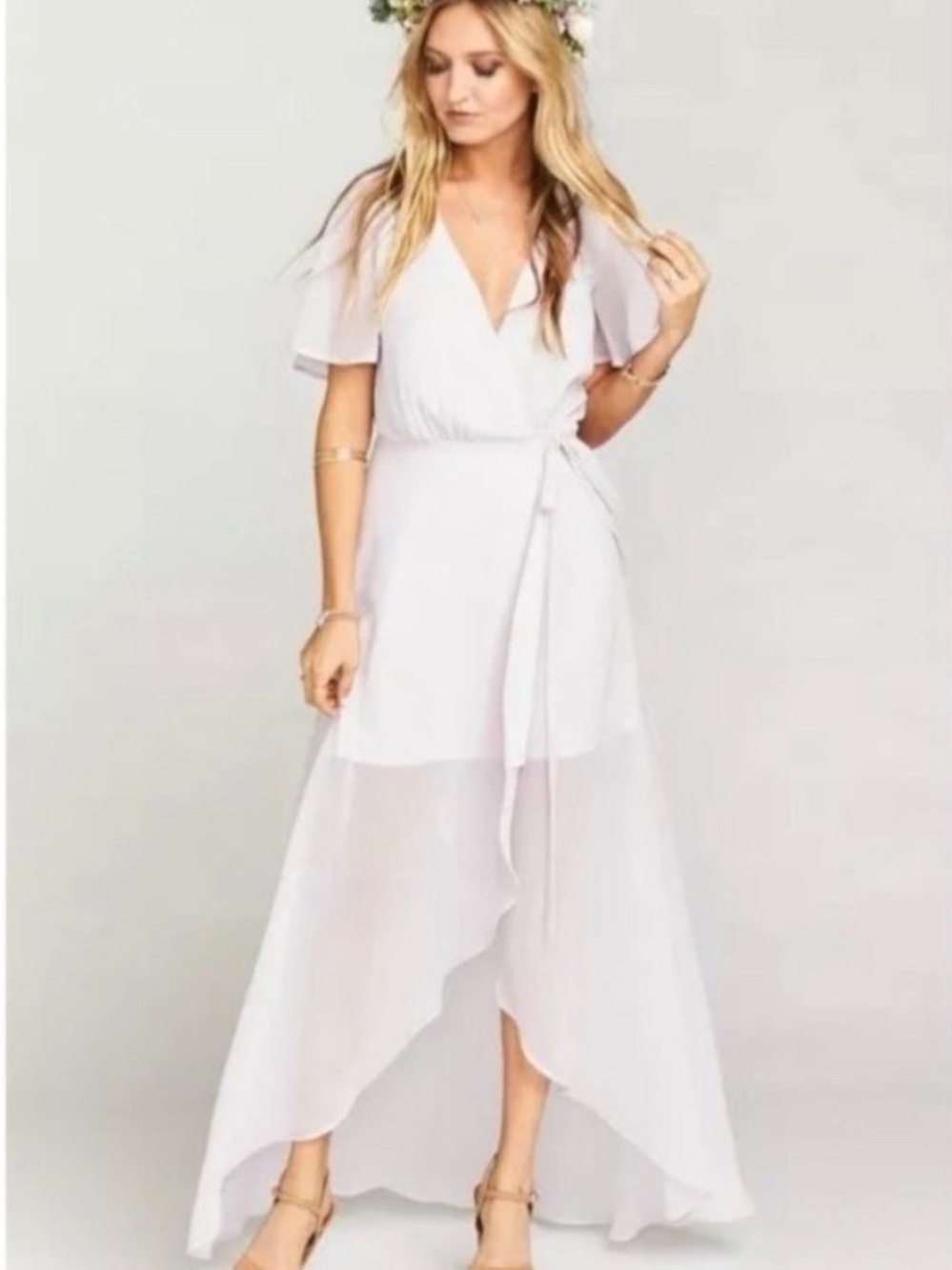 Show Me Your Mumu Sophia Wrap Dress White Wedding Cake Chiffon Size Small